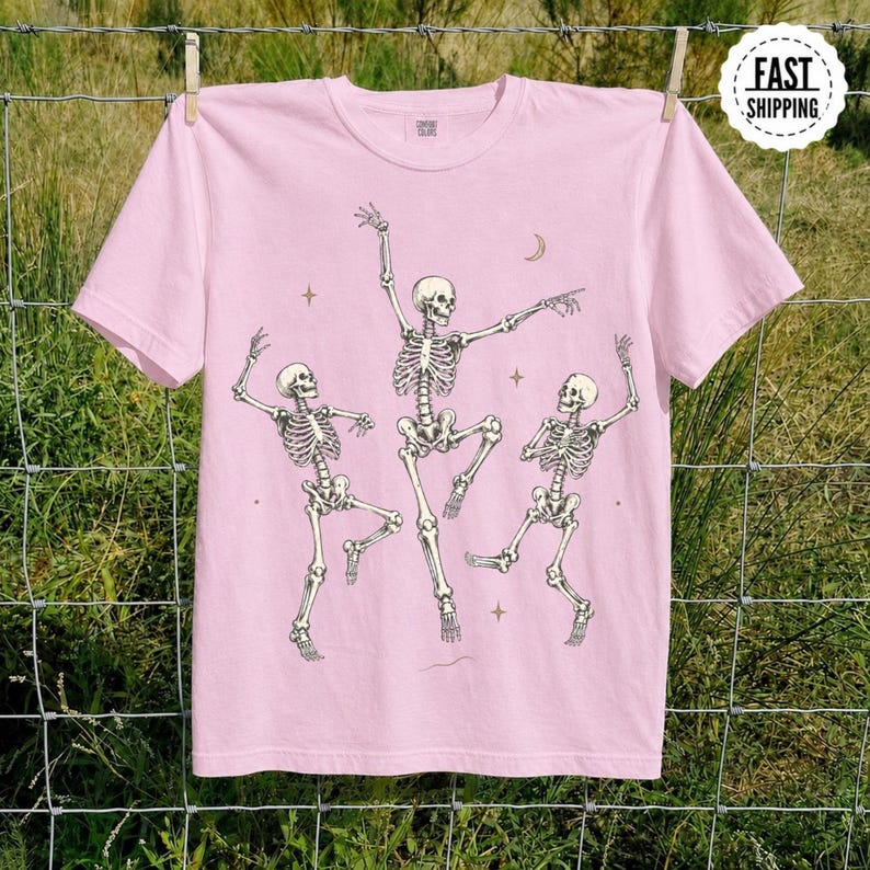 Dancing Skeletons T Shirt Vintage Spooky Graphic Tee, Retro Skeleton Halloween Shirt, Gothic Dance Tee, Skeleton Lover Gift image 6