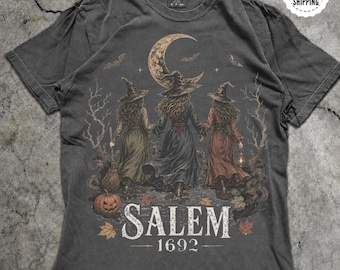 Halloween Salem 1692 Vintage Witch T Shirt, Salem Witch Graphic Tee, Gothic Halloween Shirt, Witchy Spooky Season Tee