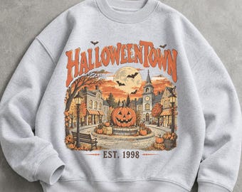 Retro Halloweentown Est 1998 Sweatshirt, Vintage Halloween Crewneck, Spooky Town Pumpkin Pullover, Fall Haunted Village Gift