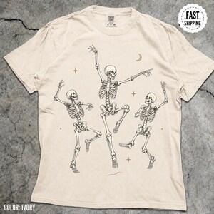 Dancing Skeletons T Shirt Vintage Spooky Graphic Tee, Retro Skeleton Halloween Shirt, Gothic Dance Tee, Skeleton Lover Gift image 4