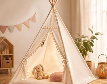 Kids Teepee Tent for Girls & Boys | Cotton Indoor Play Tent | Montessori Playhouse | Children's Reading Nook | Nursery Decor
