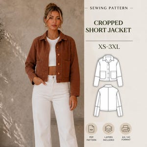 Naaipatroon spijkerjack, beginnersniveau, kort jack, maten XS-3XL