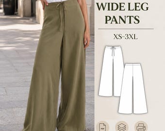 Patrón de costura para pantalones de pierna ancha, pantalones con cintura elástica, estilo palazzo (descarga en PDF)