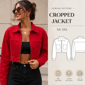 Cropped Chore Jacket PDF Sewing Pattern, Women's Beginner Shacket, A4 A0, XS-3XL