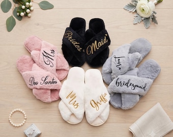 Custom Fluffy Slippers,Custom Bride Slippers,Bridesmaid Slippers, Christmas party slippers,Personalized Bridesmaid Gifts