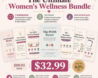 Women's Wellness Bundle | 7 Workbooks 355 Pages | Menopause, PCOS & Perimenopause Reset, Hormone Tracker, Self-Care Journal | Printable PDF