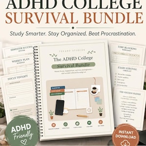 ADHD College Planner | Executive Function Workbook & Study System | College Survival Bundle | 116-Page Printable | Student Digital Download