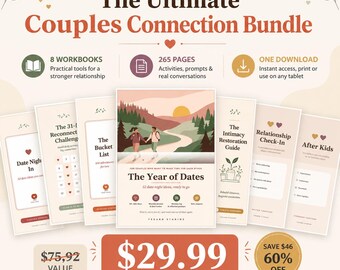 Couples Connection Bundle | 8 Workbooks 265 Pages | Date Night Ideas, Relationship Journal, Questions Game, Reconnect After Kids | PDF