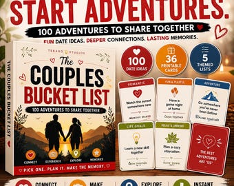 Couples Bucket List Printable, 100 Date Ideas for Couples, 36 Date Night Cards, Couples Adventure Book, Relationship PDF