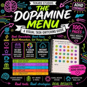 ADHD Dopamine Menu Werkboek | Planner voor executieve functies bij taakverlamming en concentratieproblemen | Printbaar + GoodNotes | Digitale download voor volwassenen met ADHD