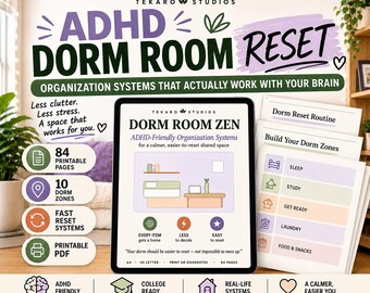 ADHD Dorm Organization Workbook | Dorm Room Planner & Checklist | College Freshman Dorm Essentials | Printable + GoodNotes | 84 Pages