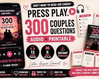 Audio Couples Questions Game | 300 Date Night Questions | Conversation Game for Couples | Printable Cards + Audio