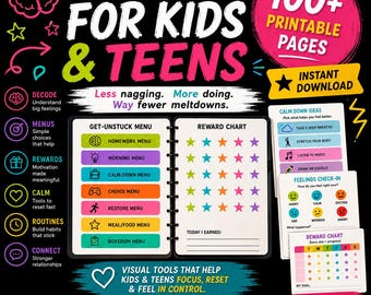 ADHD Dopamine Menu for Kids & Teens | Motivation and Executive Function Toolkit | Reward Charts, Calm Down Cards, Visual Schedules