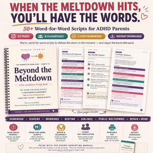 ADHD-meltdownscripts | Voorbij de meltdown: een toolkit voor ouders om de situatie te kalmeren | Kalmeer grote emoties | Zachtaardig ouderschap voor kinderen van 5-12 jaar