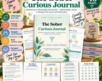 Sober Curious Journal | Alcohol Free & Mindful Drinking Tracker | 30 Day No Alcohol Challenge | Quit or Cut Back Workbook | Printable PDF