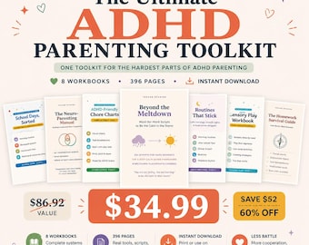 ADHD Parenting Toolkit | 8 Workbooks 396 Pages | Kids Dopamine Menu, Sensory Play, Routines, Chore Charts, Meltdown Scripts