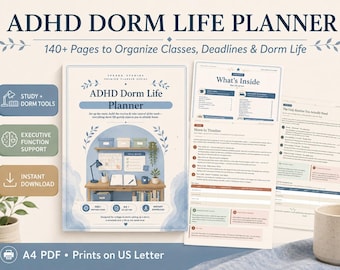 ADHD College Planner for Students | Dorm Room Organizer, Study Planner, Executive Function & College Survival Printable PDF