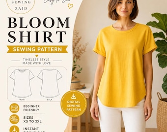 Bloom Shirt Sewing Pattern PDF, Relaxed Fit Oversized Tee, Beginner Friendly T Shirt Pattern, Women’s Sewing Pattern XS-3XL
