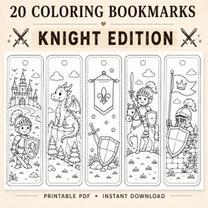 Knight Coloring Bookmarks Bundle l 20 Printable Medieval Knight Bookmarks to Color l Castle Activity for Kids l Instant Download