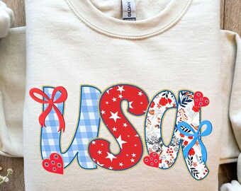 USA Coquette Bow Shirt, Vaterländisches 4. Juli T-Shirt, Rot Weiß Blaue Amerika Grafik, Girly Sommer Shirt, Gedenktag Geschenk für Frauen