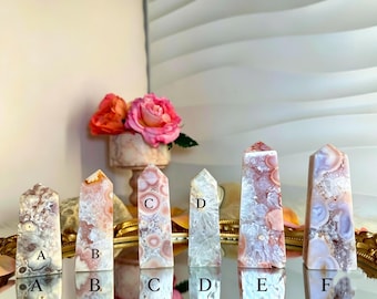 Druzy Pink Amethyst Turm, Blumen Achat Kristallspitz Heilstein Reiki Kristall Spirituelle Deko Geschenk für Sie