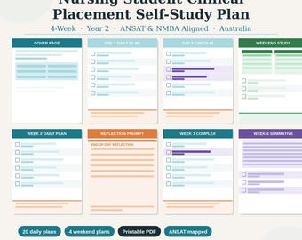 Piano di autoapprendimento per il tirocinio clinico degli studenti di infermieristica / 4 settimane / Anno 2 S1 e S2 / Allineato con ANSAT NMBA / Australia / PDF stampabile
