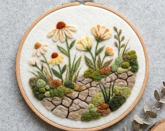Prästkrage Vildblomma Stenstig Nålfiltning Ullmålningssats Nybörjare Cottagecore Mossa Trädgård DIY Pyssel Mysig Natur Väggkonst