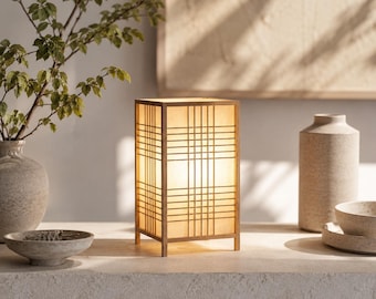 Japanese Shoji Table Lamp: Zen Wood Lantern, Bedside Light, Wabi Sabi Decor
