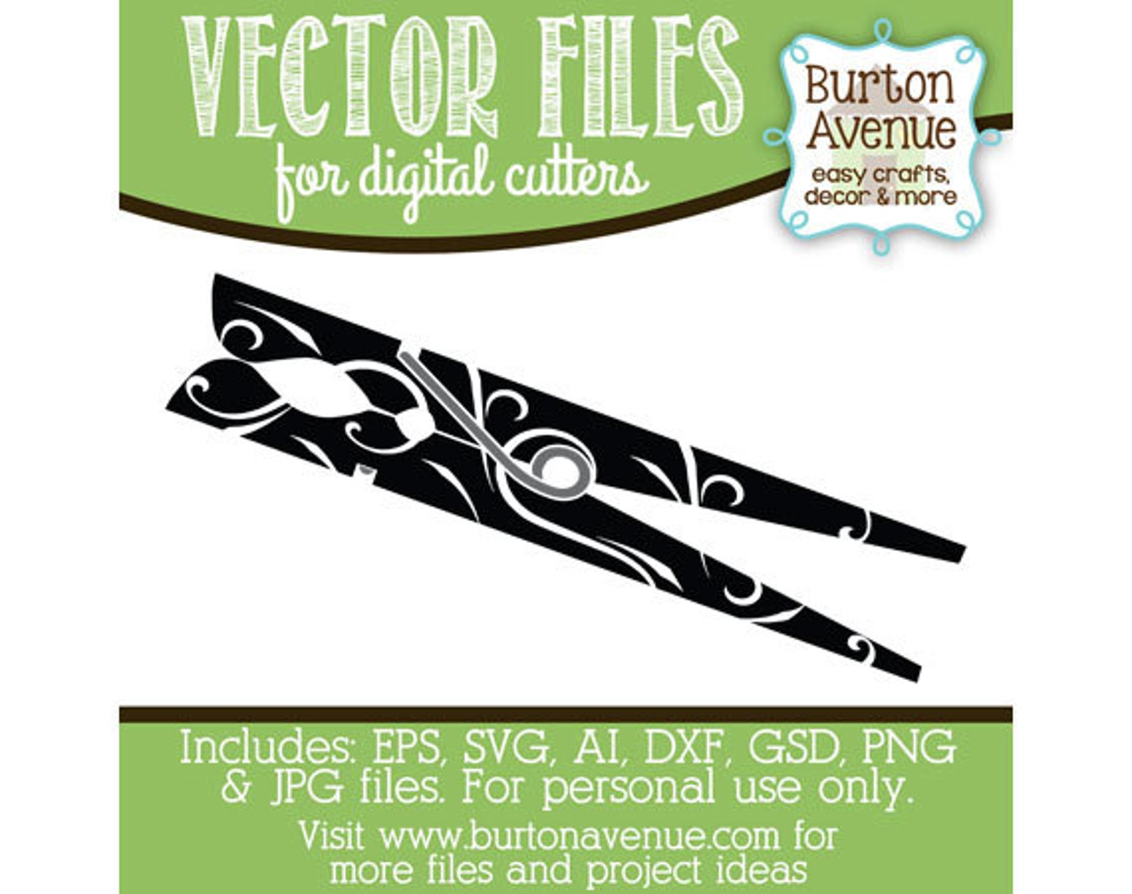 Decorative Clothespin Vector Digital Cut File eps Svg Dxf Etsy