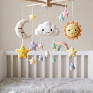 Baby Crib Mobile Crochet Pattern PDF, Amigurumi Nursery Mobile, Sun Moon Cloud Star Rainbow, Cute Hanging Toys Digital Pattern