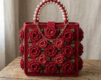 Crochet Flower Bag Pattern PDF, Rose Purse Crochet Pattern, Elegant Handmade Handbag DIY Pattern, Crochet Rose Handbag Pattern PDF