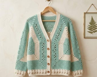 Crochet Cardigan Pattern PDF, Hexagon Cardigan Crochet Pattern, Easy Crochet Sweater Pattern DIY, Easy Crochet Jacket PDF