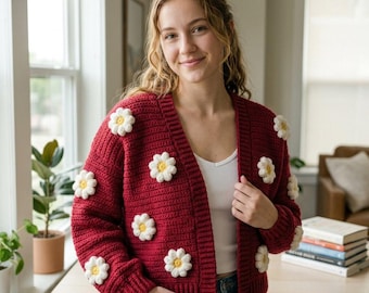 Puff Flower Cardigan Crochet Pattern PDF, Floral Crochet Sweater Pattern, Handmade Cardigan Pattern, Crochet Jacket Pattern