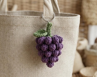 Crochet Grapes Keychain Pattern PDF, Fruit Charm Amigurumi Pattern, Easy Crochet Bag Charm DIY, Handmade Key Ring Pattern