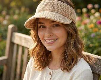 Modello PDF per visiera parasole all'uncinetto, idea regalo fatta a mano, design moderno all'uncinetto, modello per cappello da sole in filato di cotone, modello per cappello da sole in filato di cotone