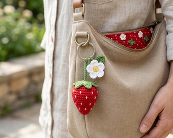 Crochet Strawberry Keychain Pattern, Handmade Gift Crochet Pattern, Handmade Strawberry Keychain Crochet Pattern