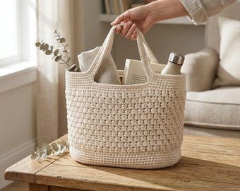 Crochet Tote Bag Pattern PDF, Easy Market Bag Crochet Pattern, Cotton Cord Tote Pattern, Handmade Shopper Bag Digital Download