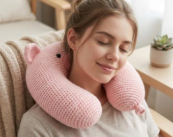 Crochet Pig Neck Pillow Pattern PDF, Cute Animal Travel Pillow DIY Crochet Pattern, Handmade Travel Pillow PDF Pattern