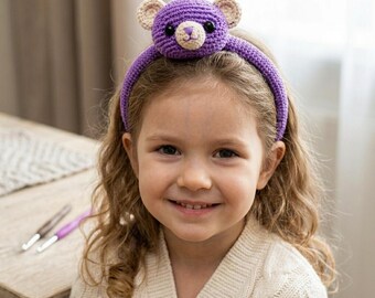 Crochet Bear Headband Pattern PDF, Cute Teddy Bear Ear Headband DIY, Bear Face Headband Pattern, Cute Kids Hair Accessory DIY