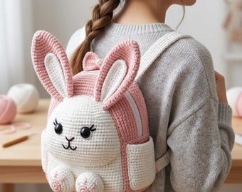 Schema PDF per borsa a forma di coniglietto all'uncinetto, schema per borsa a forma di coniglietto carino, idea regalo fatta a mano all'uncinetto, schema per borsa amigurumi a forma di coniglietto