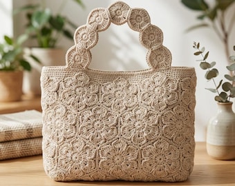 Crochet Floral Handbag Pattern PDF, Flower Motif Bag Crochet Pattern, Boho Shoulder Bag Pattern, Handmade Flower Purse Pattern