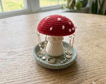 Crochet Mushroom Jewelry Holder Pattern PDF, Cute Trinket Dish Crochet Tutorial, Beginner Amigurumi Home Decor Pattern