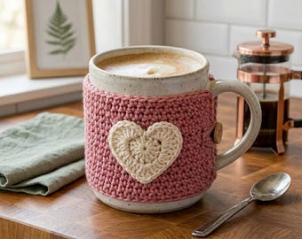Crochet Heart Mug Warmer Pattern PDF, Cute Heart Coffee Cup Cozy, Handmade Cup Cozy Pattern, Simple Crochet Gift, Cute Heart Coffee Cup Cozy