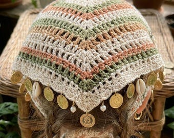 Crochet Summer Bandana Pattern PDF, Boho Lace Head Scarf Crochet Pattern, Beach Hair Wrap DIY, Summer Bandana DIY, Handmade Hair Wrap Design