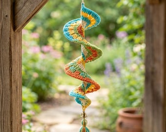 Crochet Wind Spinner Pattern PDF, Hanging Spiral Decor Pattern, Colorful Outdoor Crochet Project, Digital Download