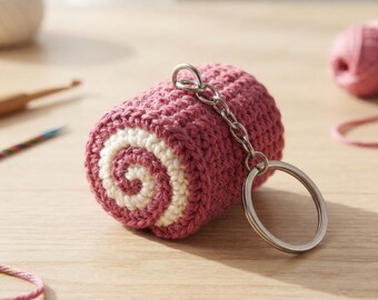 Crochet Roll Cake Keychain Pattern PDF, Mini Food Charm Amigurumi Pattern, Cute Crochet Keyring DIY, Roll Cake Keychain PDF Pattern