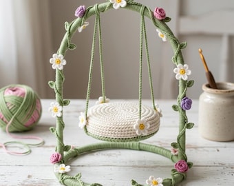 Crochet Flower Swing Pattern PDF, Mini Hanging Chair Crochet Pattern, Floral Swing Decor Pattern, DIY Home Accent Crochet