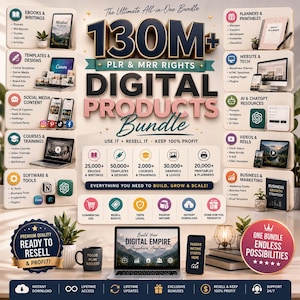 130M+ PLR & MRR Digital Products Bundle | Commercial Use | eBooks, Templates, Printables, AI Prompts, Courses | Instant Download
