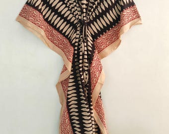 Kaftano Bagru in cotone leggero! Abito da spiaggia estivo boho da donna con stampa a blocchi.