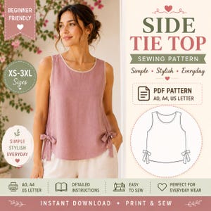 Side Tie Top Sewing Pattern PDF | Sleeveless Tie Side Blouse | Minimalist Summer Top | Easy Beginner Pattern | Women’s Top Pattern